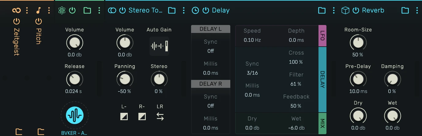 Audio unit with instrument and effect chain