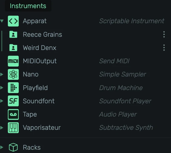 Preset actions menu