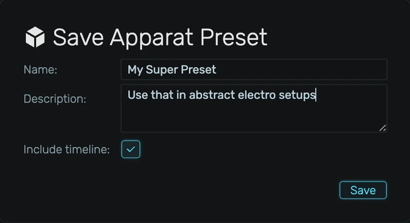 Save preset dialog
